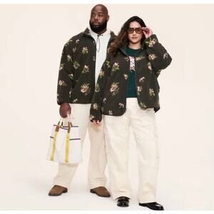 Floral Zip-Up Fleece Jacket - Woolrich Olive Green M